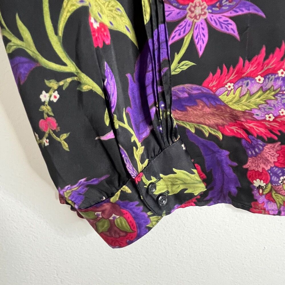 Lauren Ralph Lauren Women's Black Paisley Floral Long Sleeve Blouse Top Size L - Picture 4 of 7